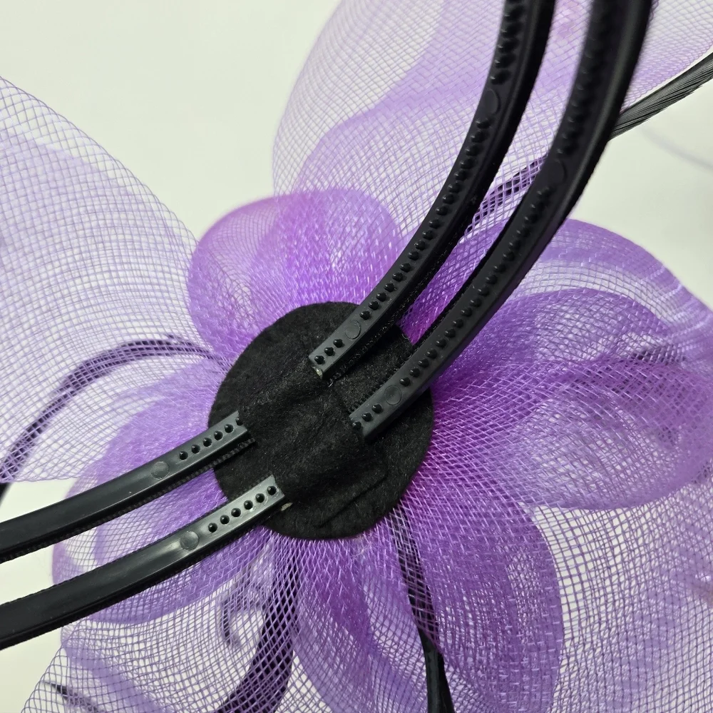 HANDMADE VINTAGE FASCINATOR HEADBAND BLACK & PURPLE KENTUCKY DERBY WOMEN OS